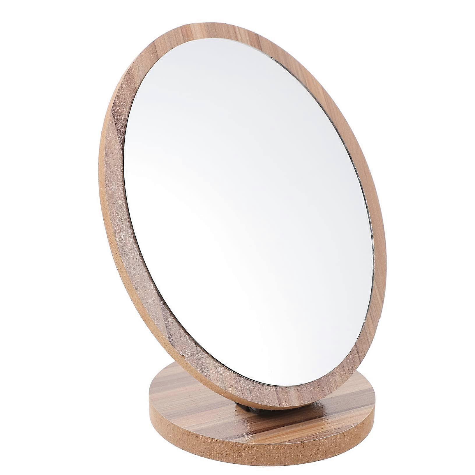 Wooden Tabletop Makeup Mirror with Clear Polished Reflection, Foldable Design for Home and Travel