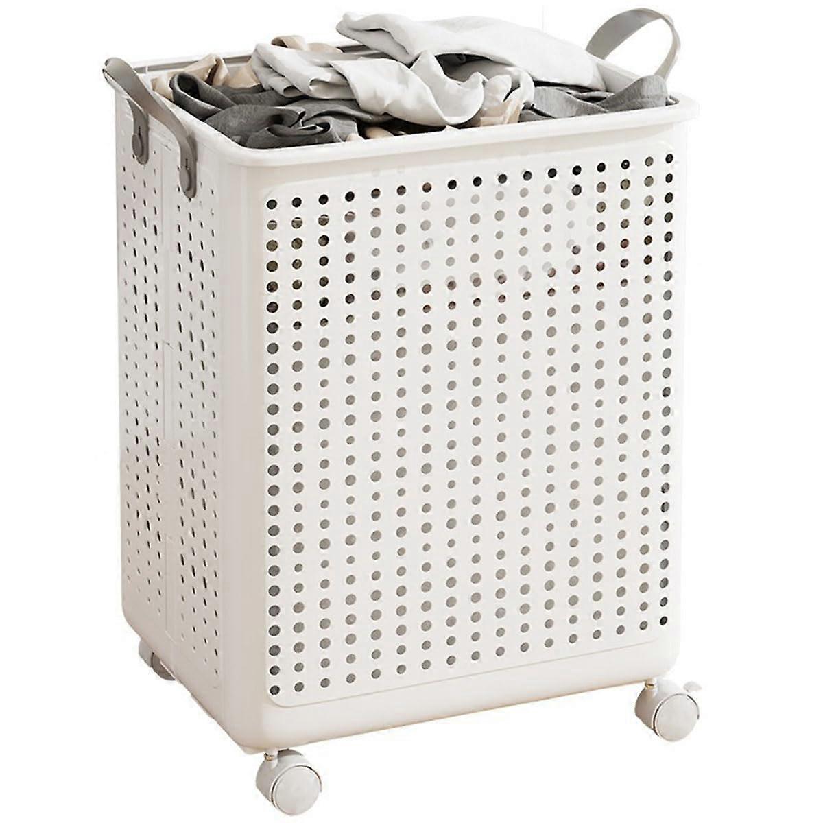 Extra Large Collapsible Laundry Basket with 360° Wheels and Handle for Clothes Storage White