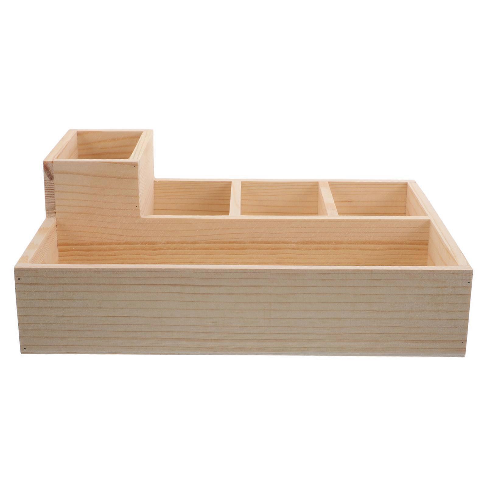 Beige Wooden Storage Divider Box with Multiple Compartments for Storage Use