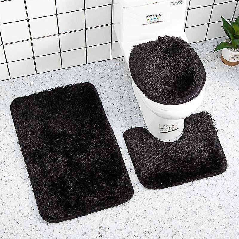 Cotton Bath Mat Set Solid Color Anti-Slip Bathroom Floor Carpet