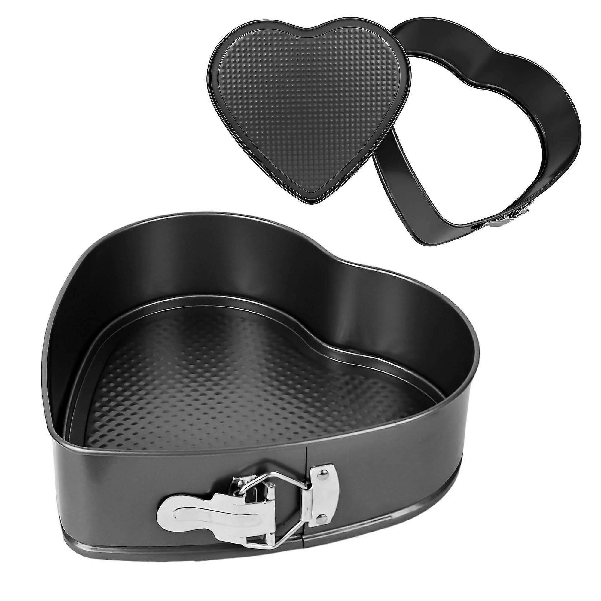 2 Pcs Heart Shaped Springform Pan Set, 7/9 Inch Nonstick Carbon Steel Cake Pans with Removable Base