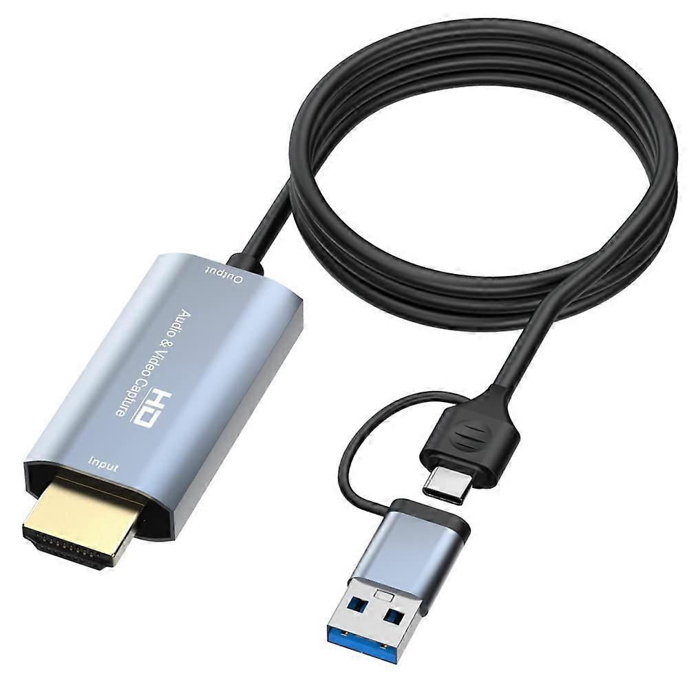 USB Video Capture Card 1080P HDMI TypeC for Streaming Gaming with RealTime Audio 1.8M Cable