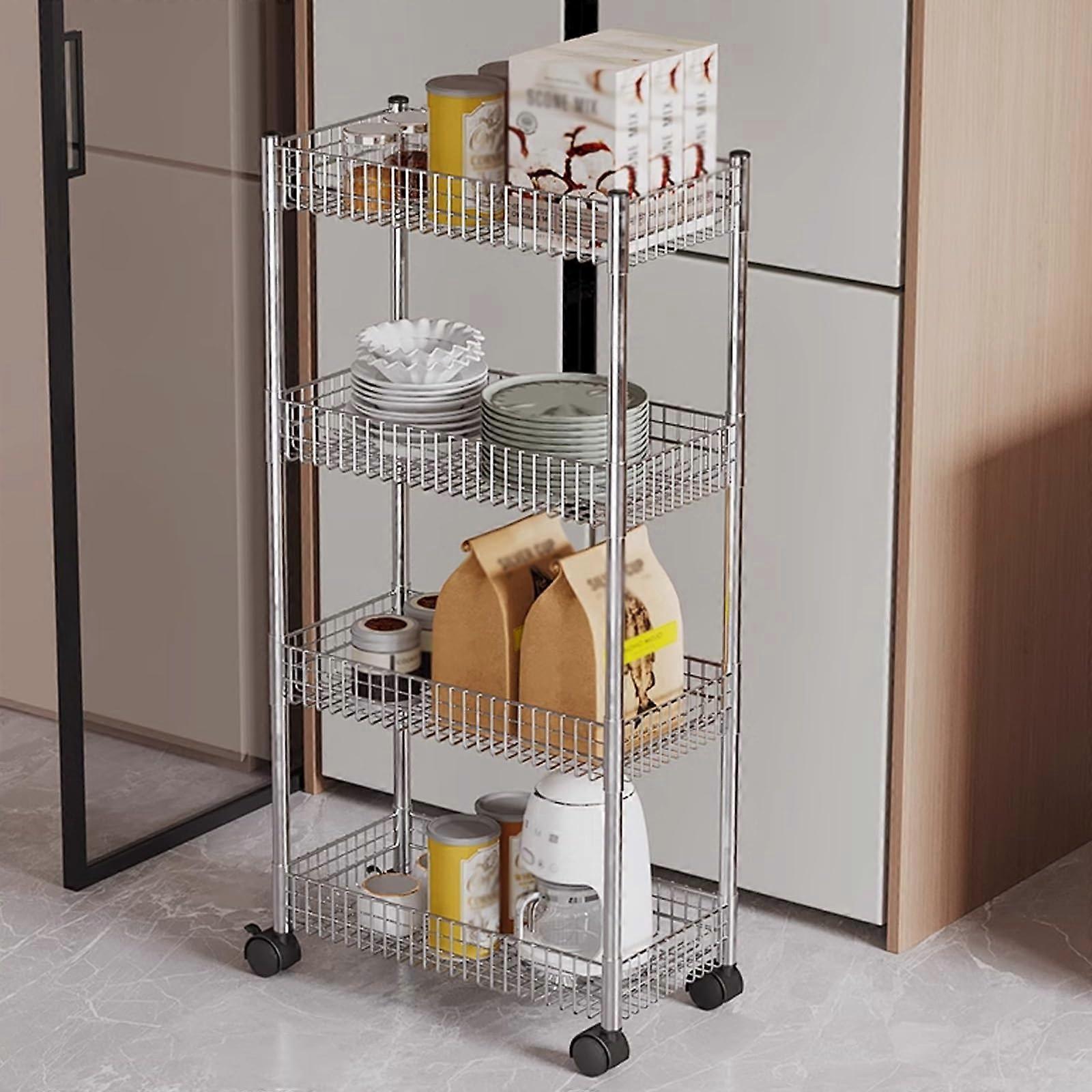 4Tier Slim Rolling Storage Cart with 360° Swivel Wheels for Bathroom Kitchen Laundry Use