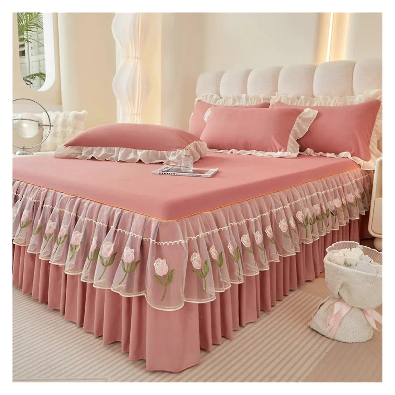 Floral Ruffled Bed Skirt with Dust Blocking Protection for Queen Size Platform Bed, 3pcs Set