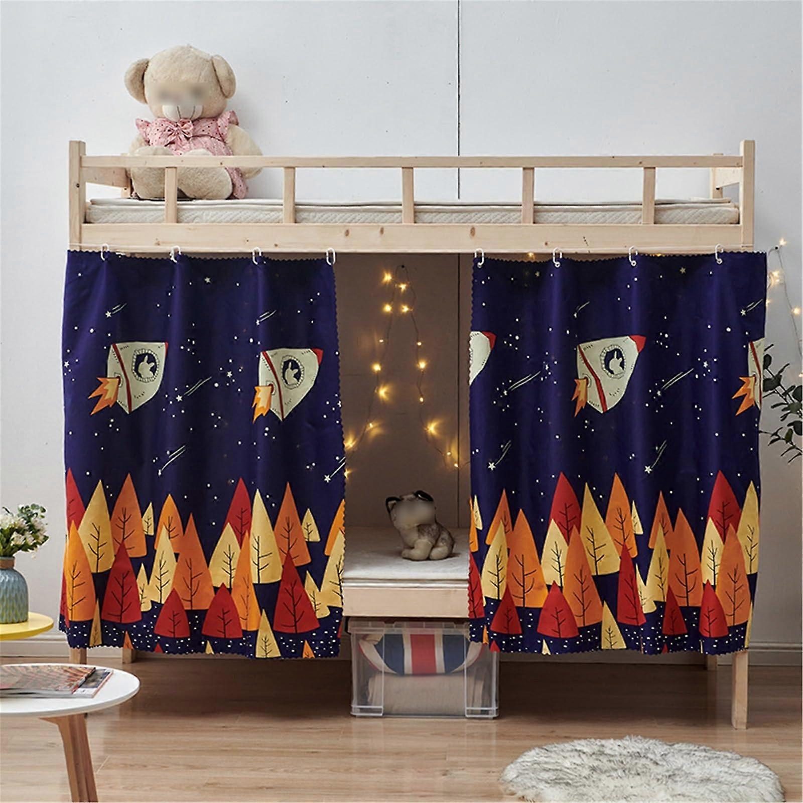 Bunk Bed Curtains Set for Bottom Loft Bed Privacy Protection Light Blocking Breathable Fabric 1.5M Rocket