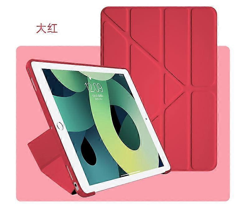 Case For Ipad 2019/20/21 10.2-inch Red Multi-function Folding Solid Color