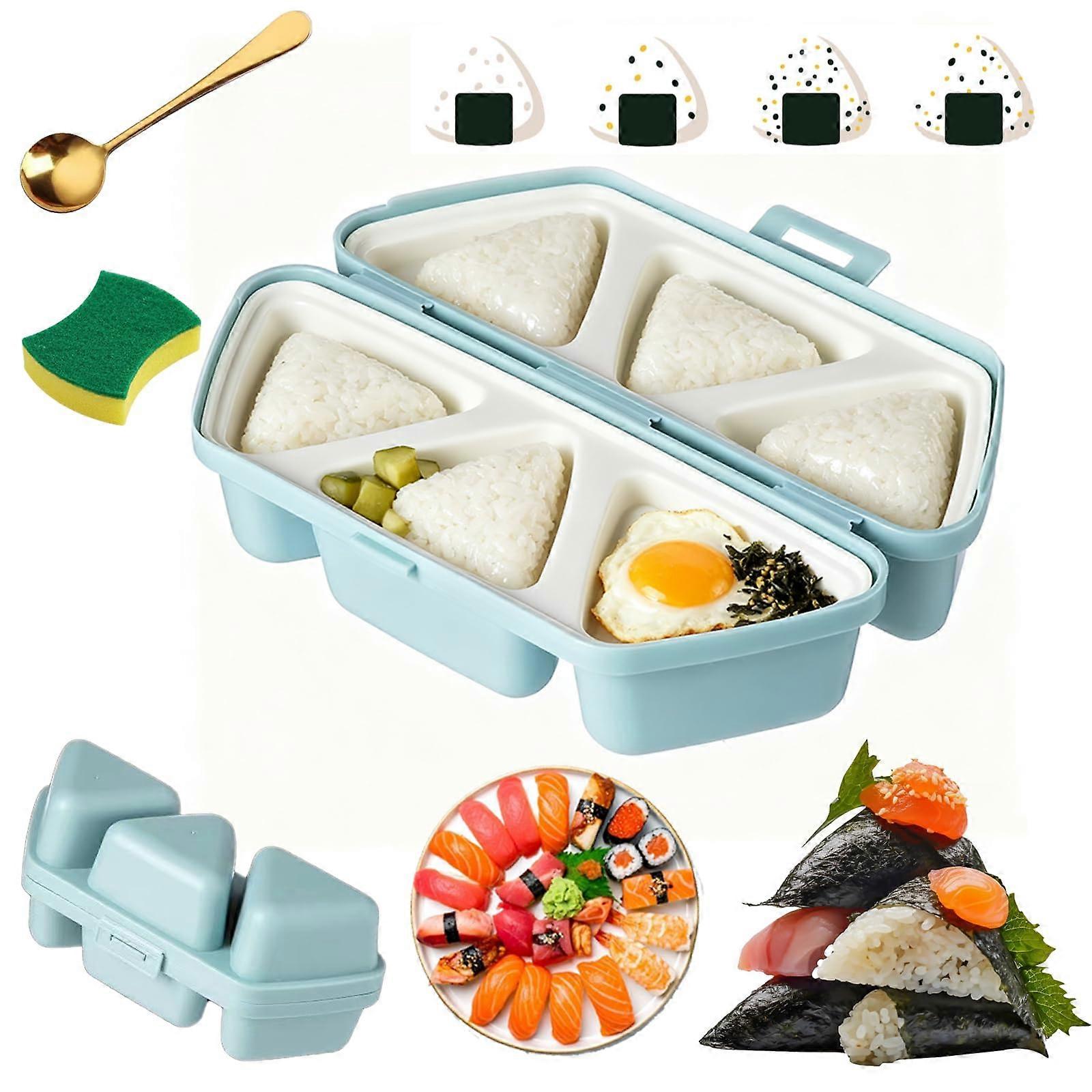 6 in 1 Onigiri Mold Rice Ball Maker, Triangle Japanese Musubi Sushi Mold, Nonstick Easy Release (Blue)