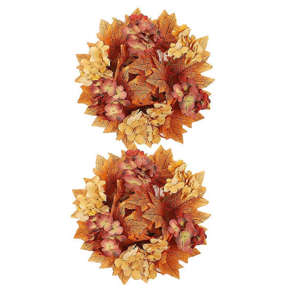 Autumn Candle Rings for Pillars Artificial Maple Leaf Wreaths 2Pcs Fall Decor