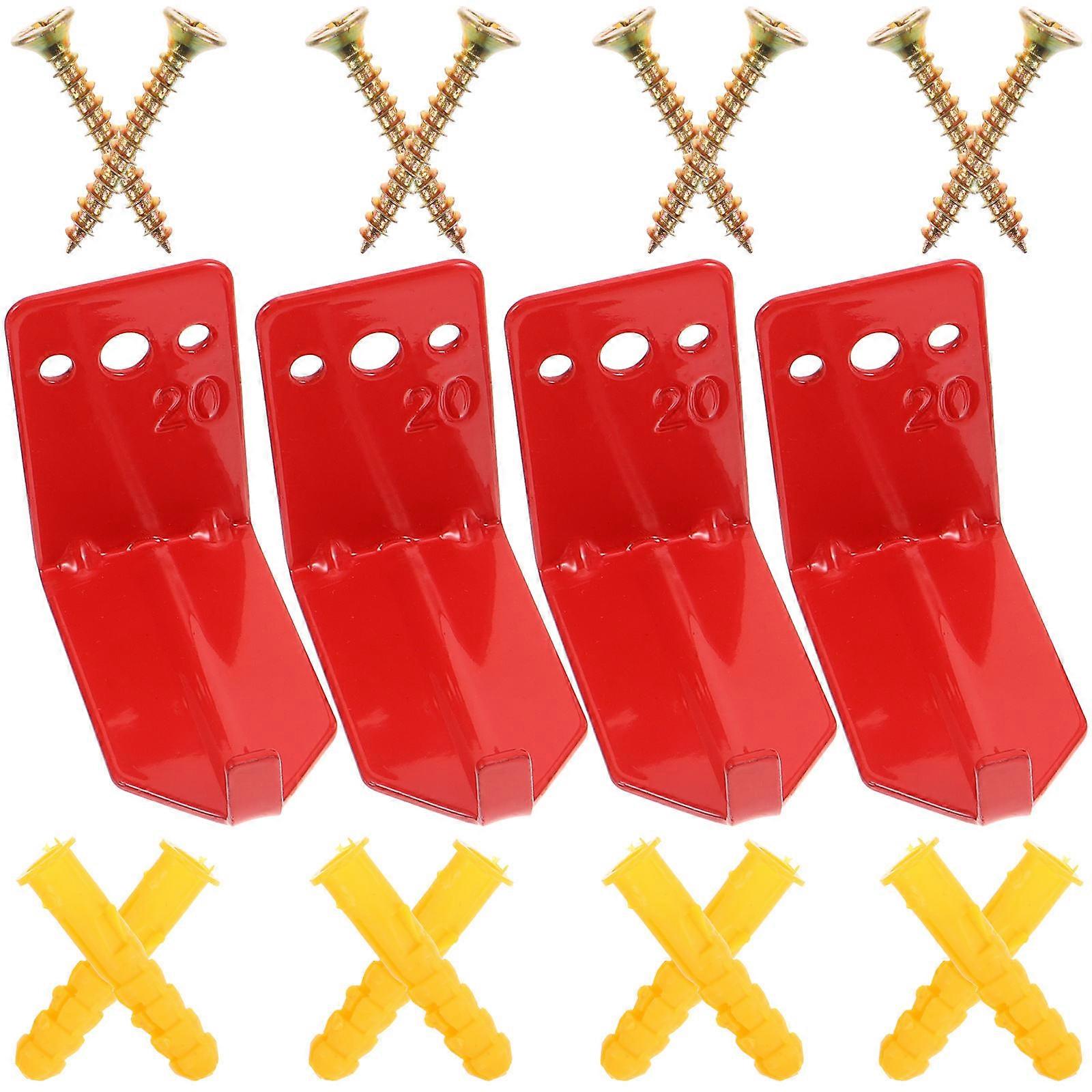 Metal Fire Extinguisher Hook Red Mount for Hanging 4Pcs Brackets