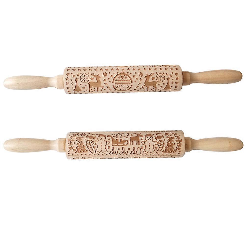 Pastry Made Rolling Pin Deer and Tree Embossed Design Christmas Baking Kitchen Tool Non Stick Surface 1Pc