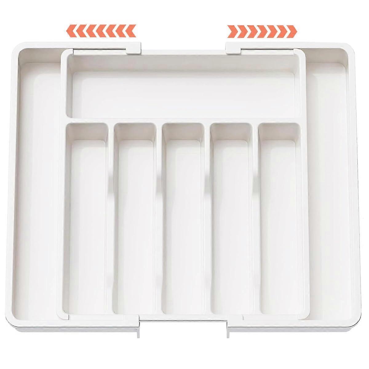 Silverware Drawer Organizer  Expandable Adjustable Utensil Organizer for Deep Kitchen Drawers, White