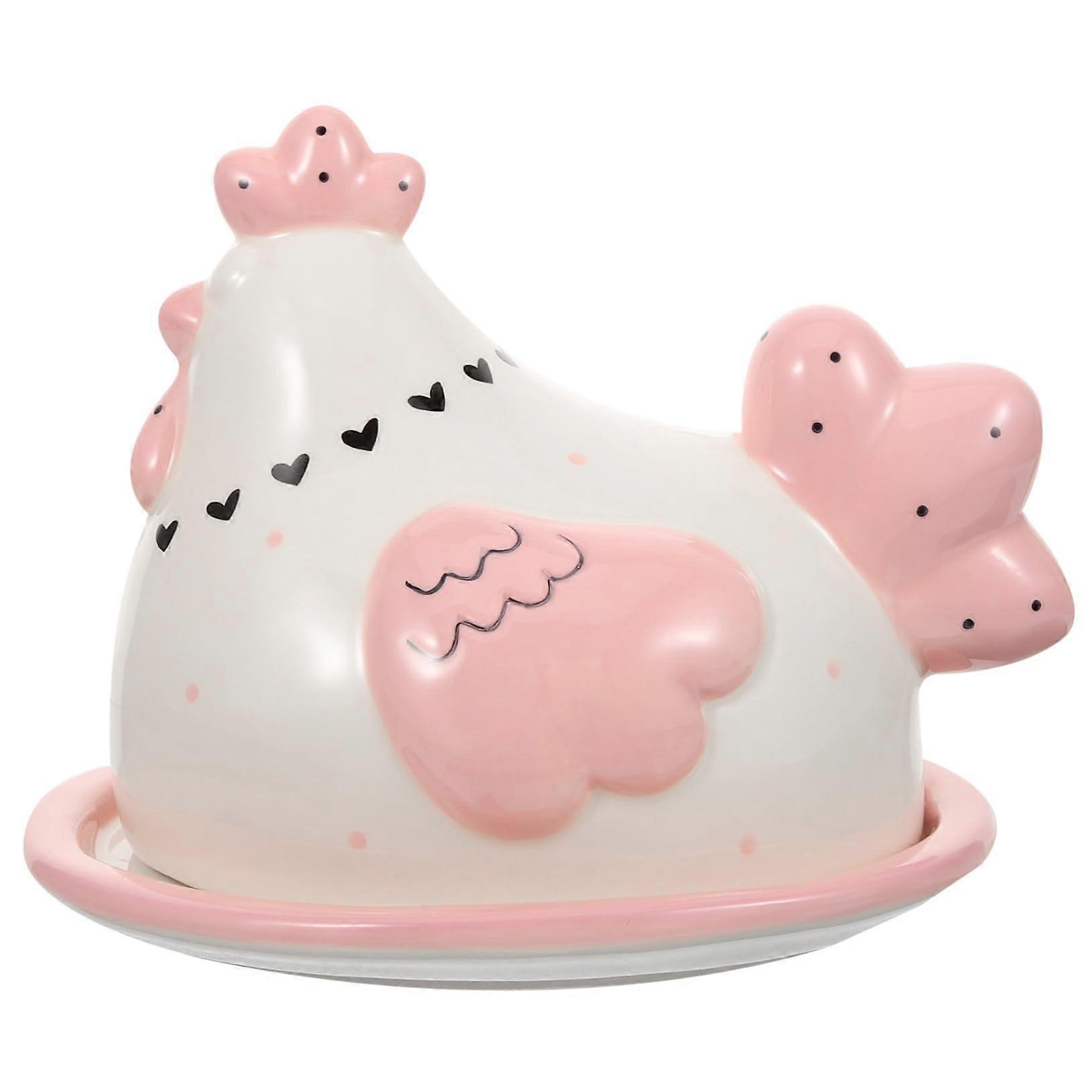 Ceramic Butter Dish with Chicken Lid Easter Cheese Keeper for Kitchen Countertop Fresh Storage