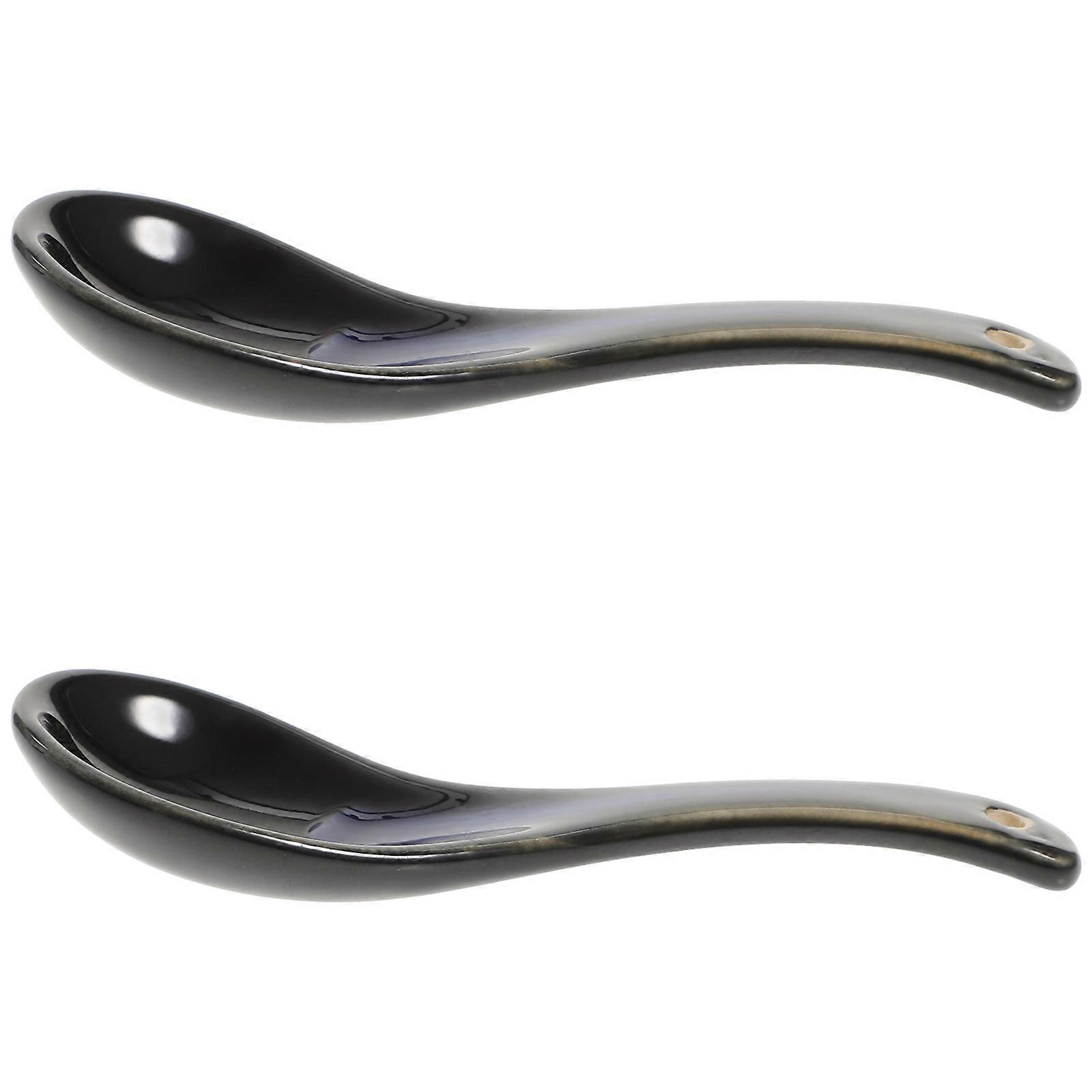 Ceramic Spoon Multi-Function Chinese Style Scoop Soup Spoon 2Pcs for Kitchen