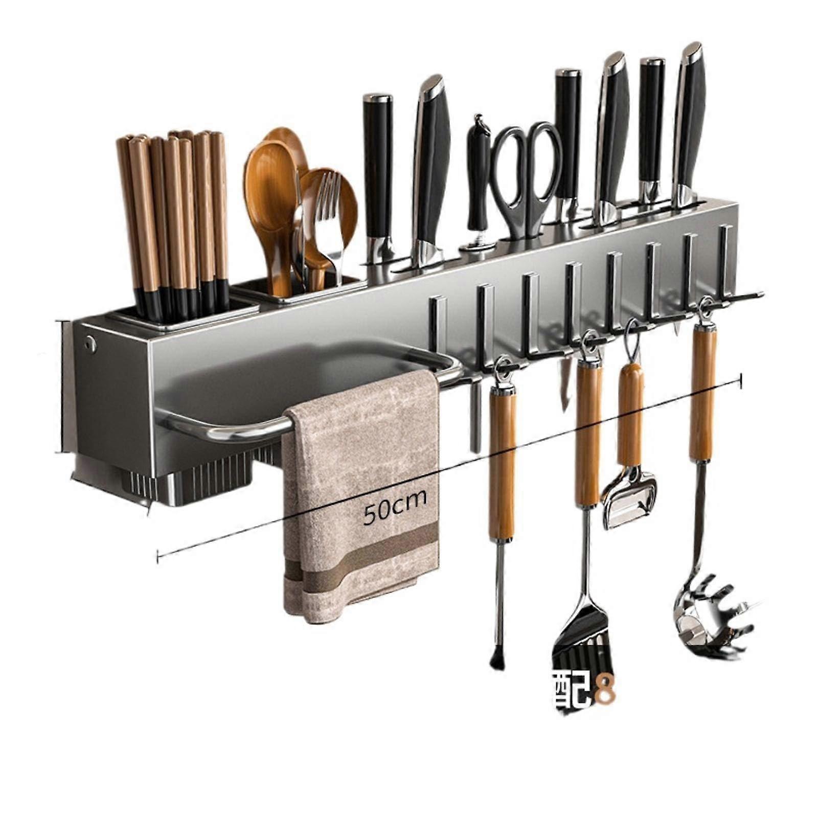 Kitchen Wall Mounted Storage Rack Punch  Multifunctional Utensil Organizer Knife Chopstick Gray