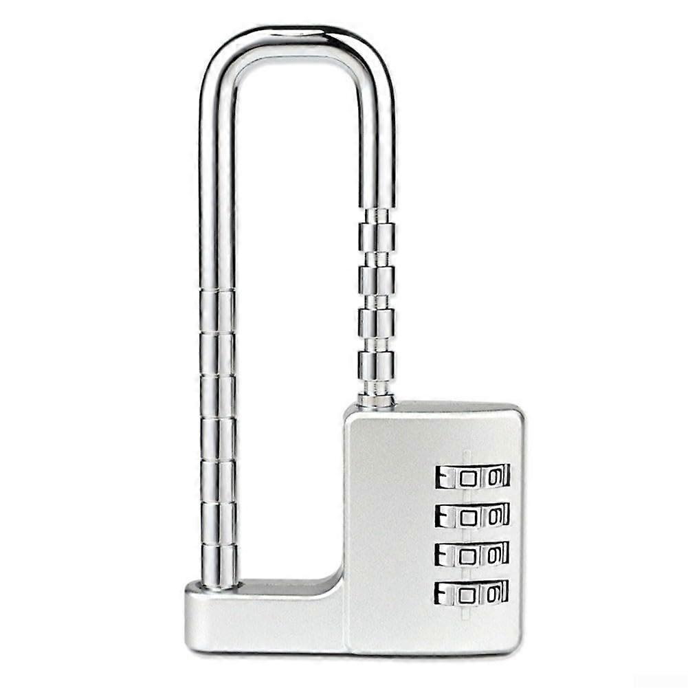 4 Digit Combination Padlock with Adjustable Long Shackle, Zinc Alloy Gym Locker Lock Silver