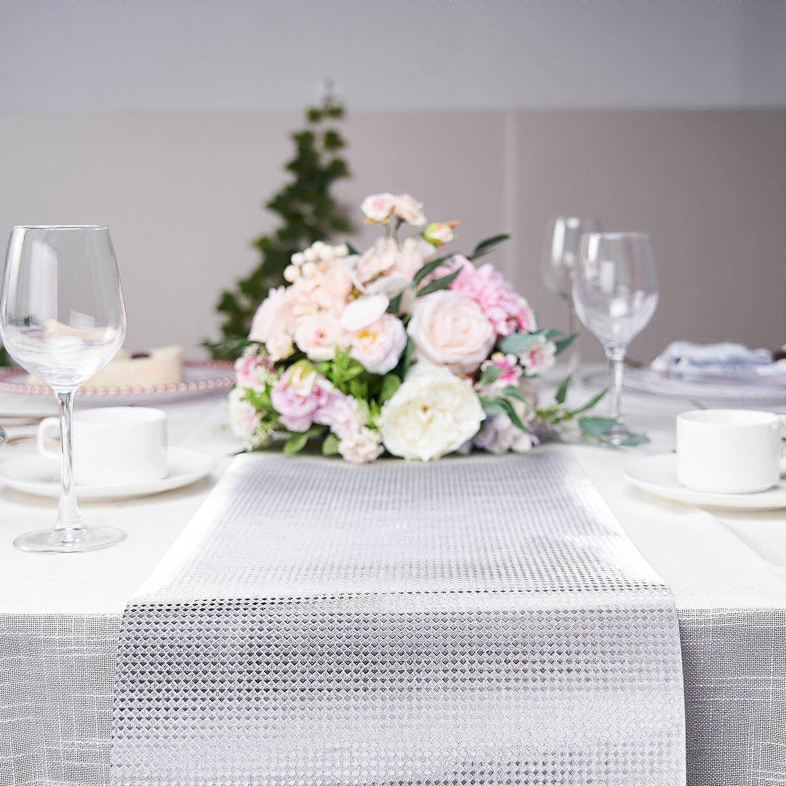 9Ft Glitter Paper Table Runner Roll, Disposable Table Runner with Diamond Pattern - Silver
