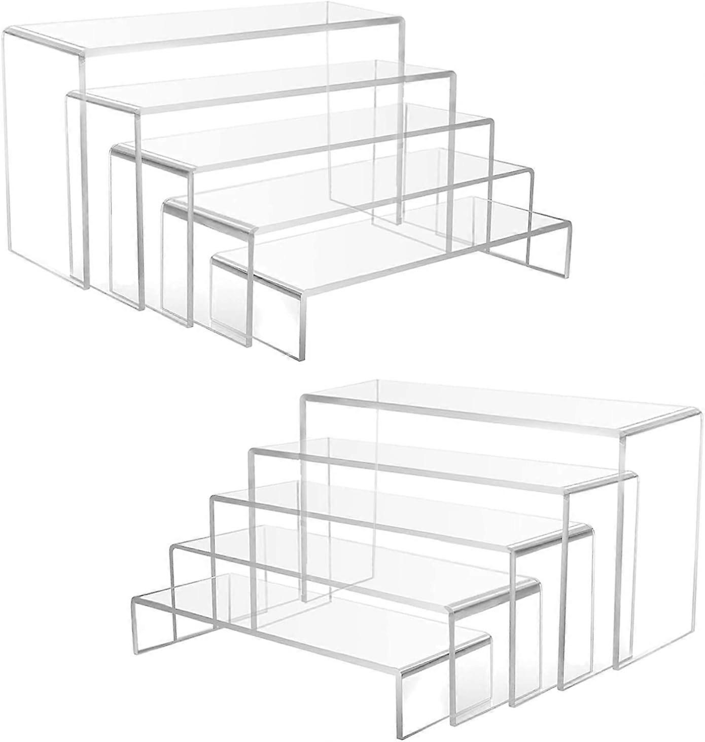 10/5 PCS Clear Acrylic Display Riser, Transparent Rectangular Tiered Display Shelf, Table Top Display Stand Compatible with Perfume, Toys, Dessert