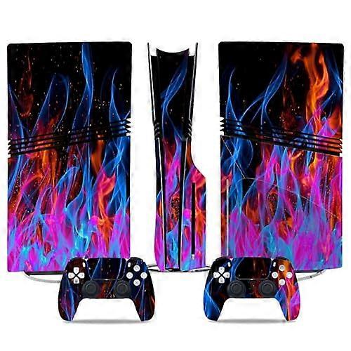 Flame Skull Vinyl Wrap Skin with Controller Decal, Full Coverage Protective Sticker Set for PS5 Pro