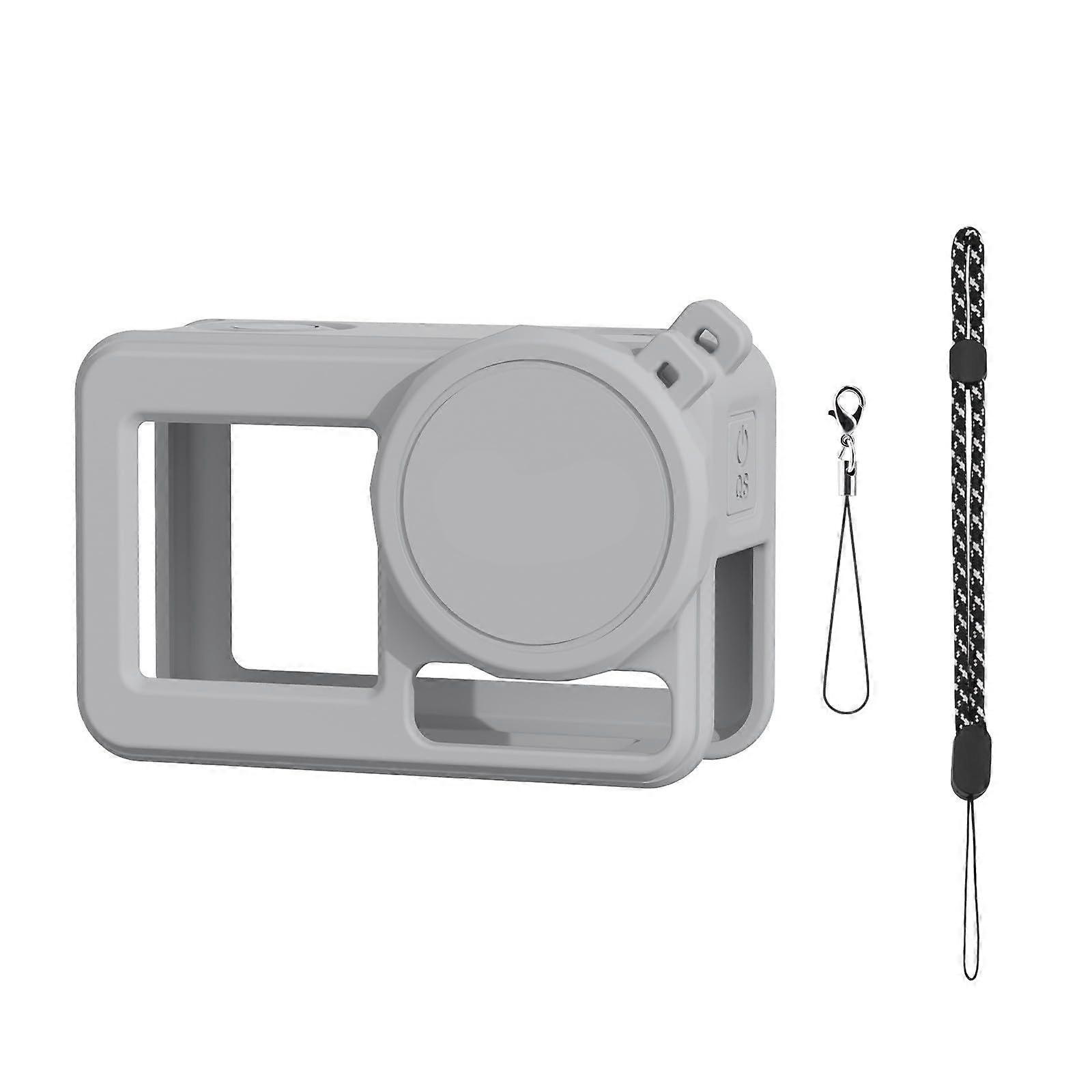 Action Camera Protective Case Set for Action 5 with Lens Cap, Lanyard, Gray Silicone Cover
