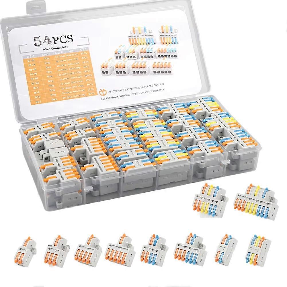 Universal Wire Conductor Connector Boxed Electrical Cable Splitter Quick Compact Type Terminal Block with Lever 54PCS