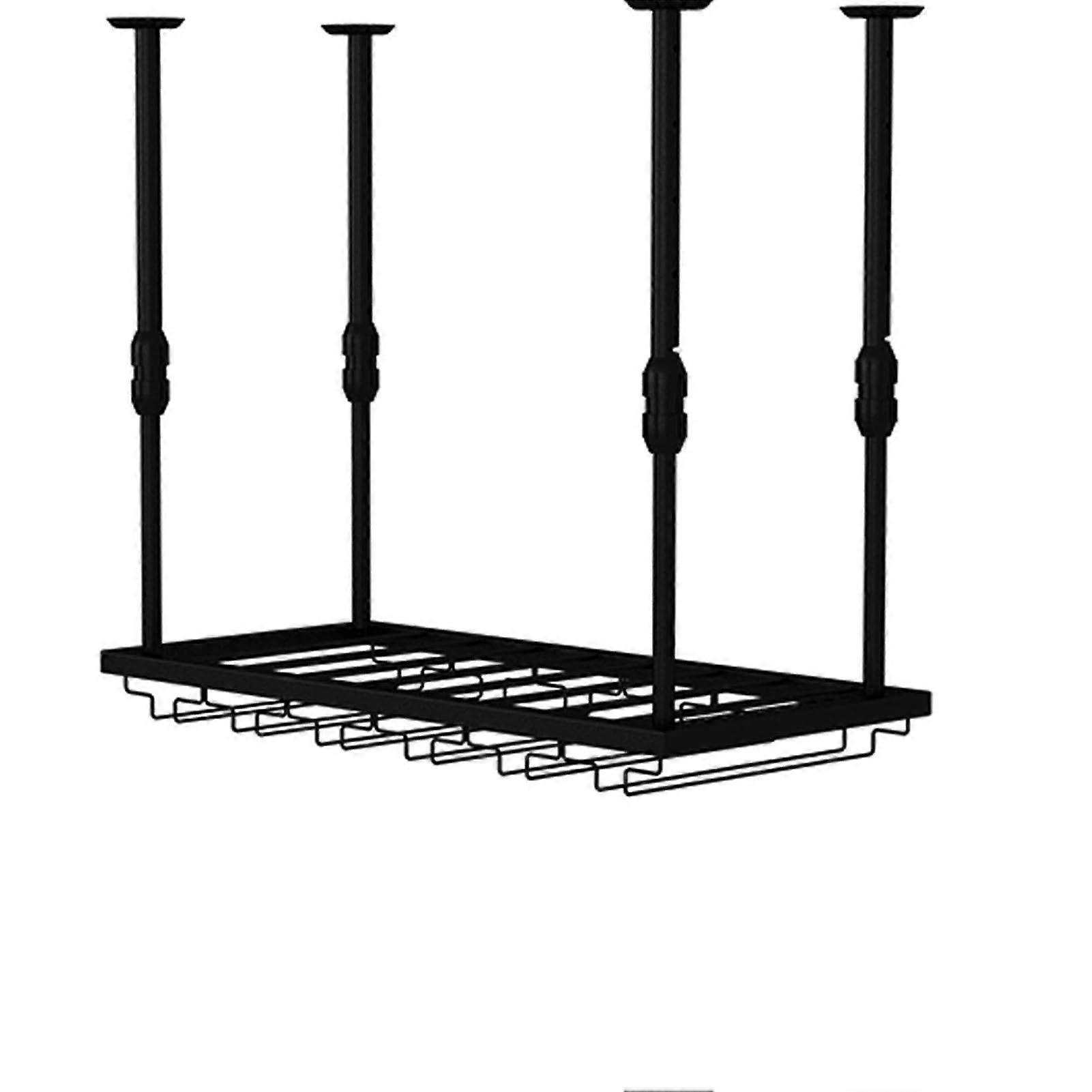 Wall Mounted Wine Rack with Stemware Holder, Black Metal 80x30cm, Space Saving Bottle Storage