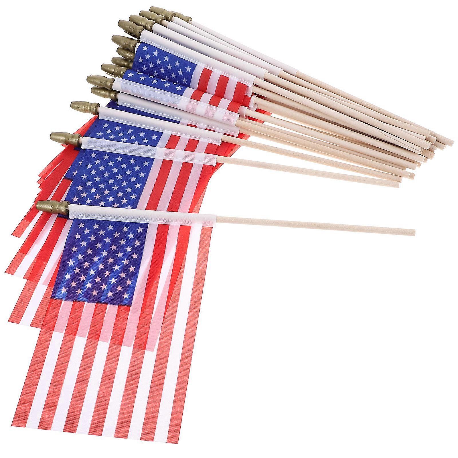 Small American Flags Mini Stick for Party 40Pcs Assorted Color Wood Polyester