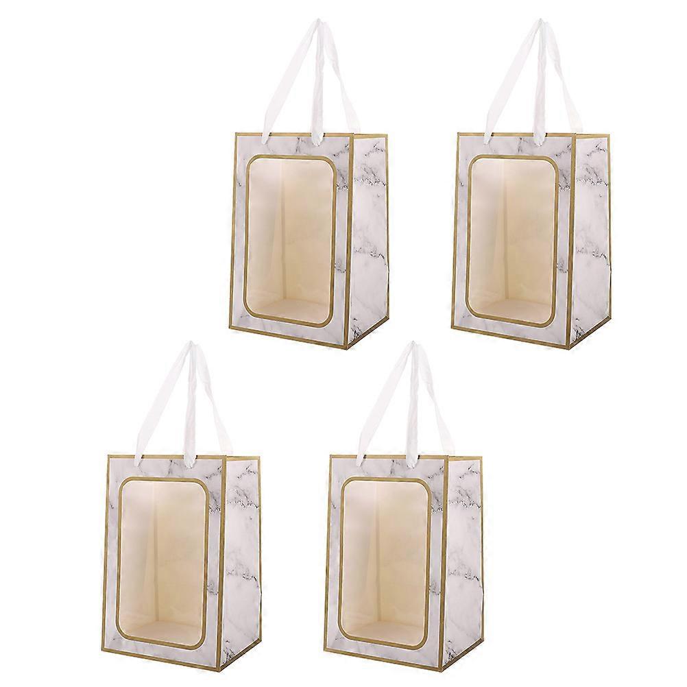 Clear Present Bag Kraft Paper OPP Material Rectangular Shape Gifting Wrapping Carrying 4Pcs