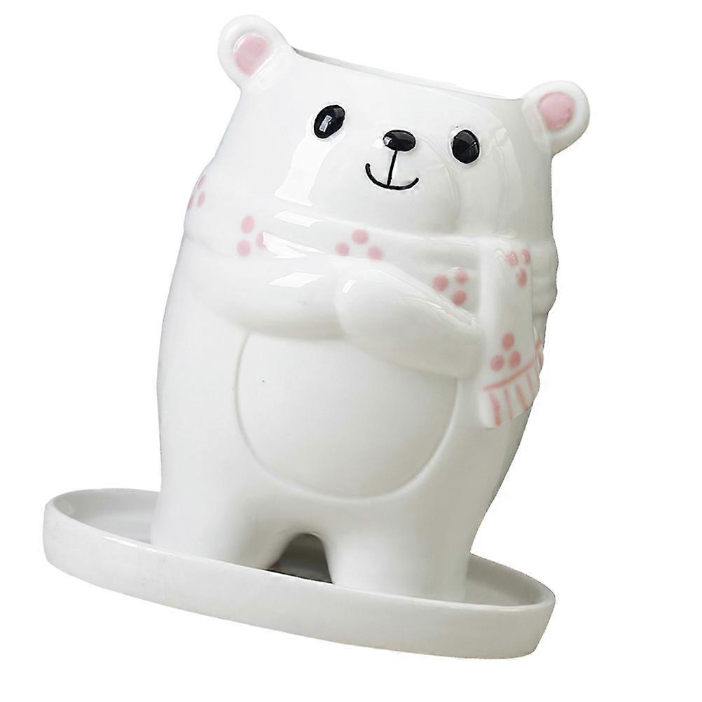 Ceramic Flower Pot Home Decor Function with Cartoon Bear 1Set
