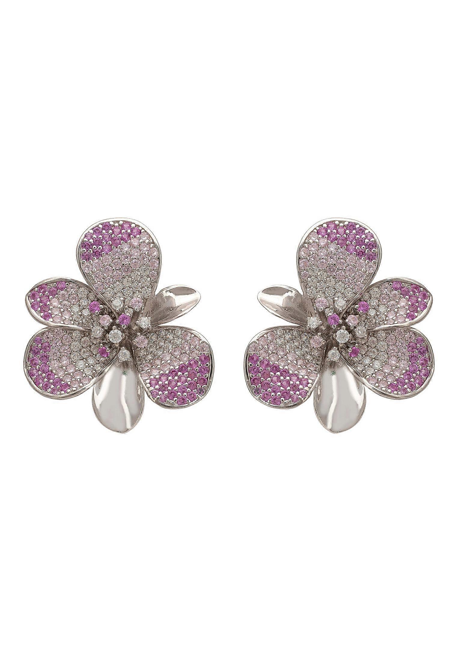 Gardenia Flower Large Stud Earrings Silver Pinks