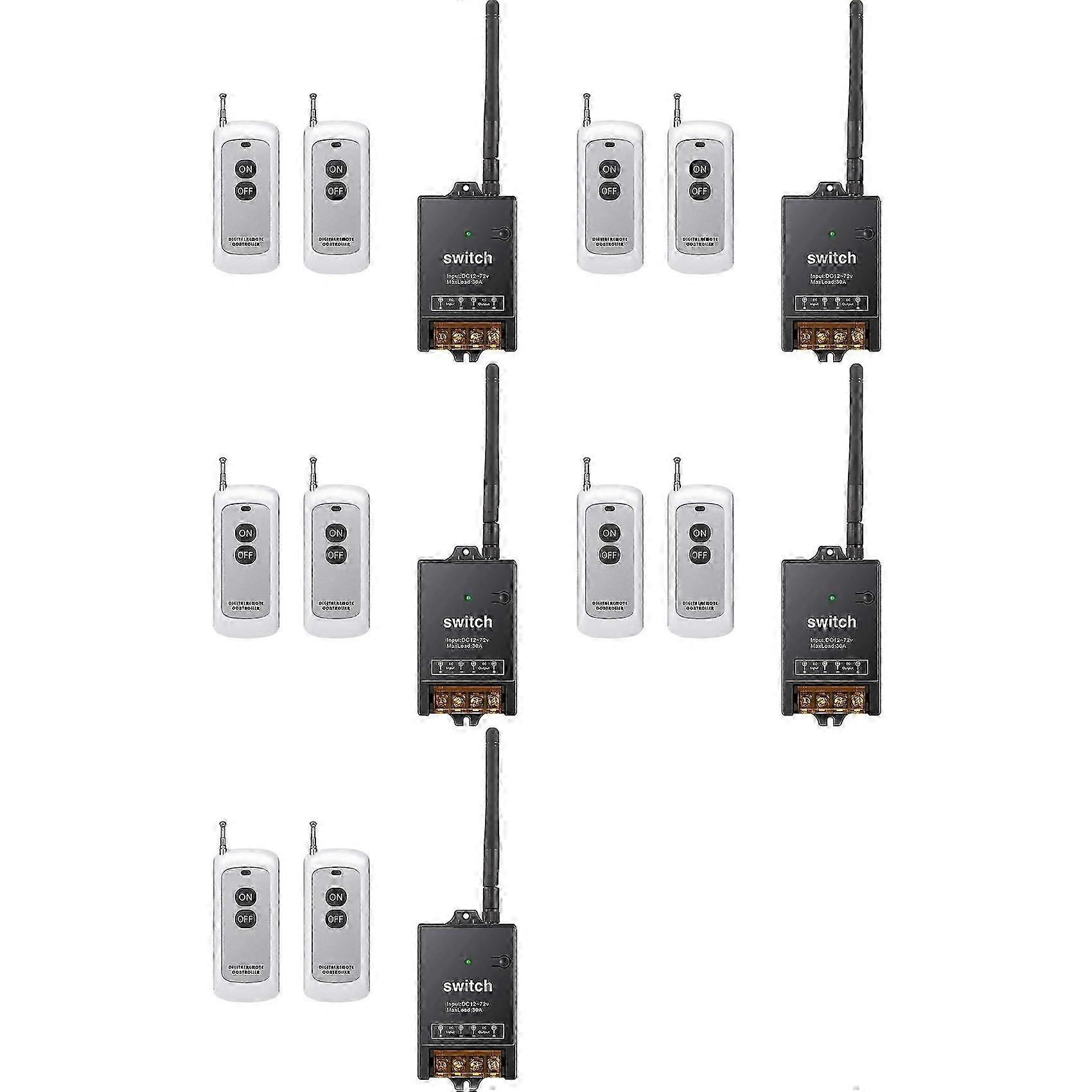5X Remote Control Switch,DC 12V/24V/48V/72V 40A Relay, Wireless RF Switch with 984FT Long Range Remote Switch top