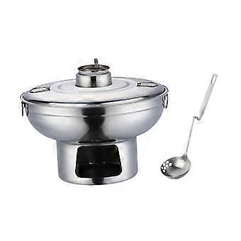 Alcohol Stove Hot Pot, Stainless Steel Camping Cooker with Lid for BBQ Picnic, Compact Durable Cylinder Design