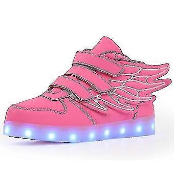 Waterproof Leather Kids Luminous Shoes Sneakers Led Light Shoes With Wing Usb Charging Casual Sports Shoes Girls Skateboard Shoe.s