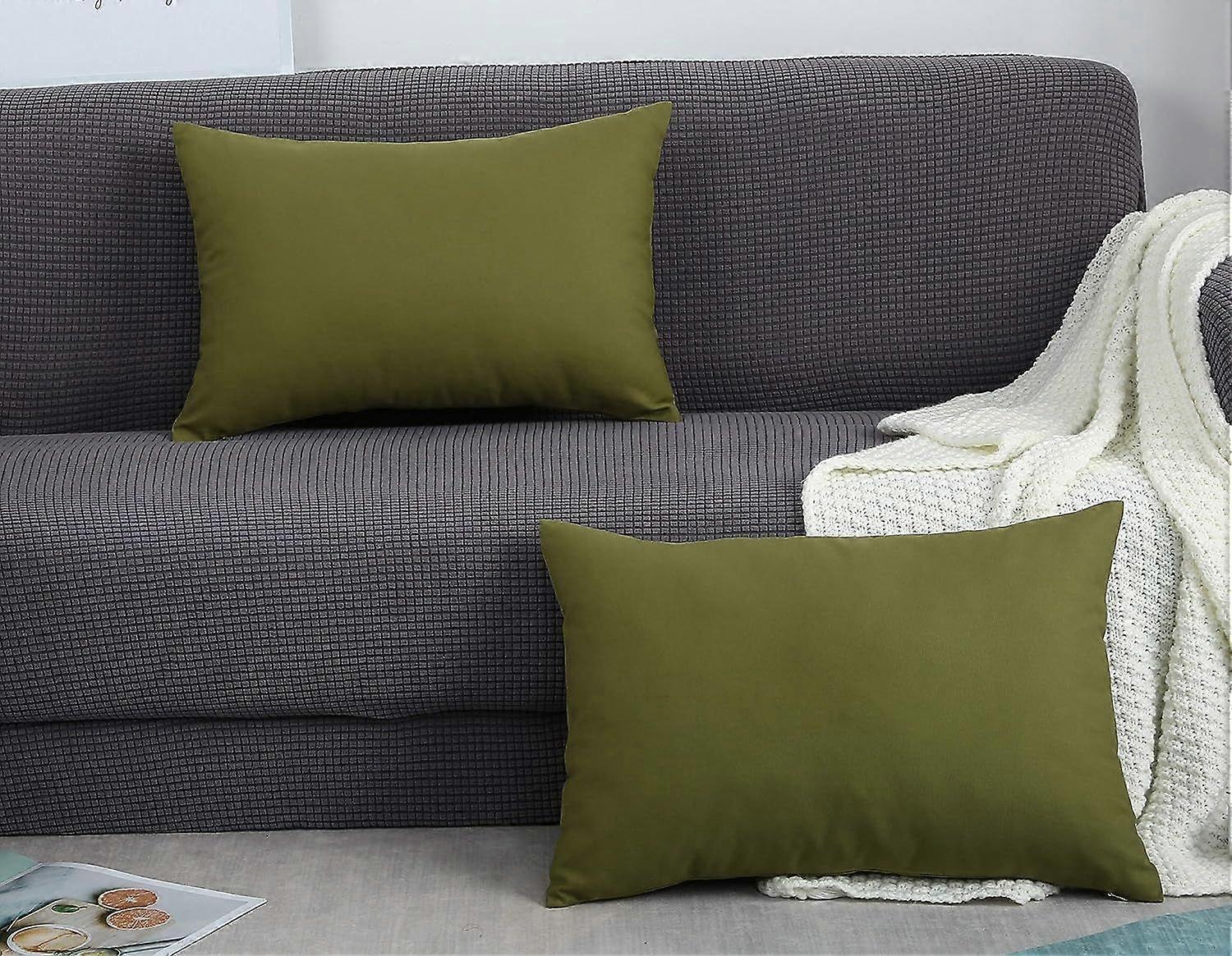 Cotton Solid Throw Pillow Covers, 12" x 18" , Olive Green
