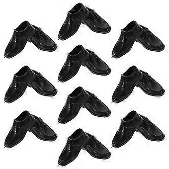 10 Pares 1/6 Escala Masculina Sapatos Pretos Plástico Miniatura Boneca Sapatos Minúsculos Mini Sapatos Masculinos para Bonecas de 11,6 Polegadas para Jogos de Casa de Bonecas Micro Enfeites de Paisagem