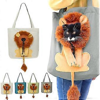 Pet Carrier Bag,cute Lion-shaped Pet Canvas Shoulder Bag Cat Carrier,portable Travel Handbag Bag For Small Dogs & Cats(lightgray,l-44x40cm)