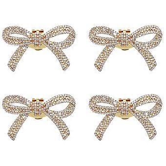 4Pcs Crystal Rhinestones Bow Shoe Clips Wedding Bridal Shoe Buckles DIY Manual Bead High Heels Flower Decorations Golden