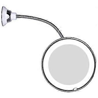 Flexible Gooseneck LED Lighted 10X Magnifying Makeup Mirror with Power Locking Suction Cup, Bright Diffused Light and 360 Degree Swivel, Portable-zy