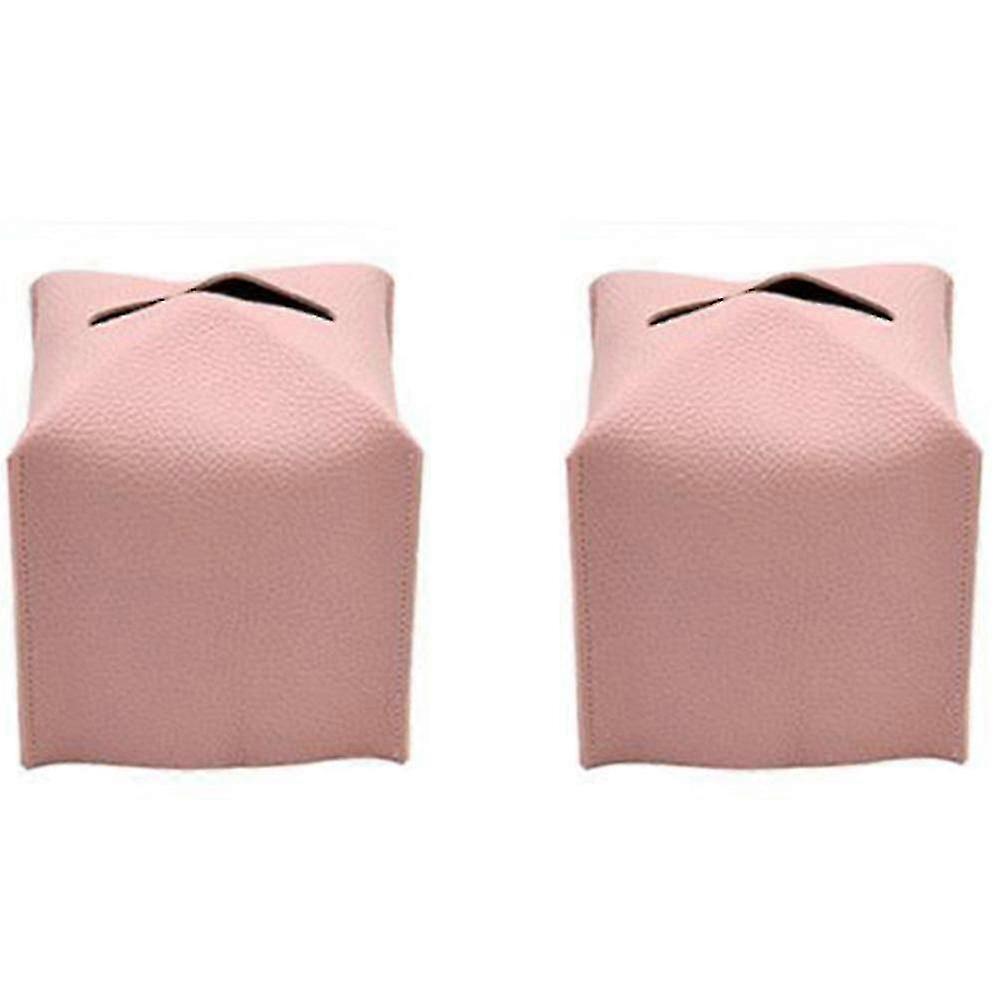 2pcs Tissue Box Pu Leather Tissue Box Holder, compatible with Bath Vanity (pink)