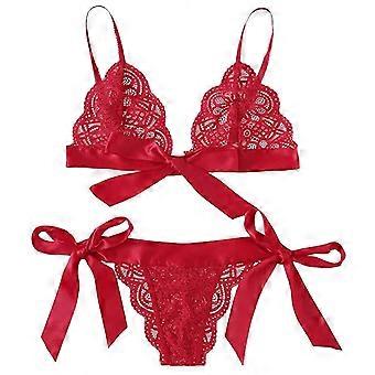 Women's Sexy Nightdress Lace Skirt Lingerie Set Bra Panties Red M