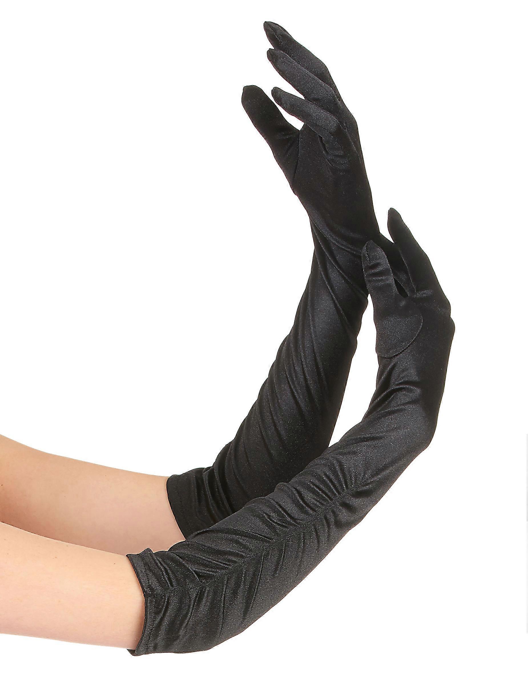 Women's black gathered mid-length gloves