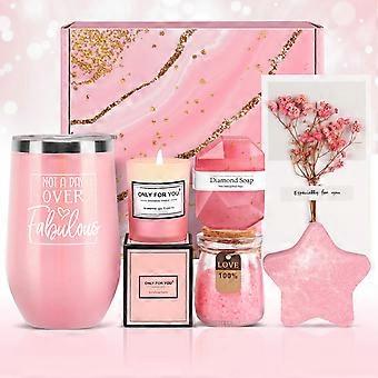 Spa Gift Basket for Women with Aromatherapy Candle, Bath Salts and Tumbler, Birthday Gift for Her