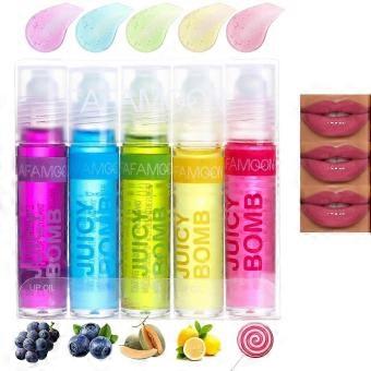 5pcs Roll On Lip Oil, Fruit Flavored Color Changing Lip Glaze, Moisturizing Long Lasting Hydrating Lip Glow Oil, Nourishing Gloss Lip Balm Lip Oil