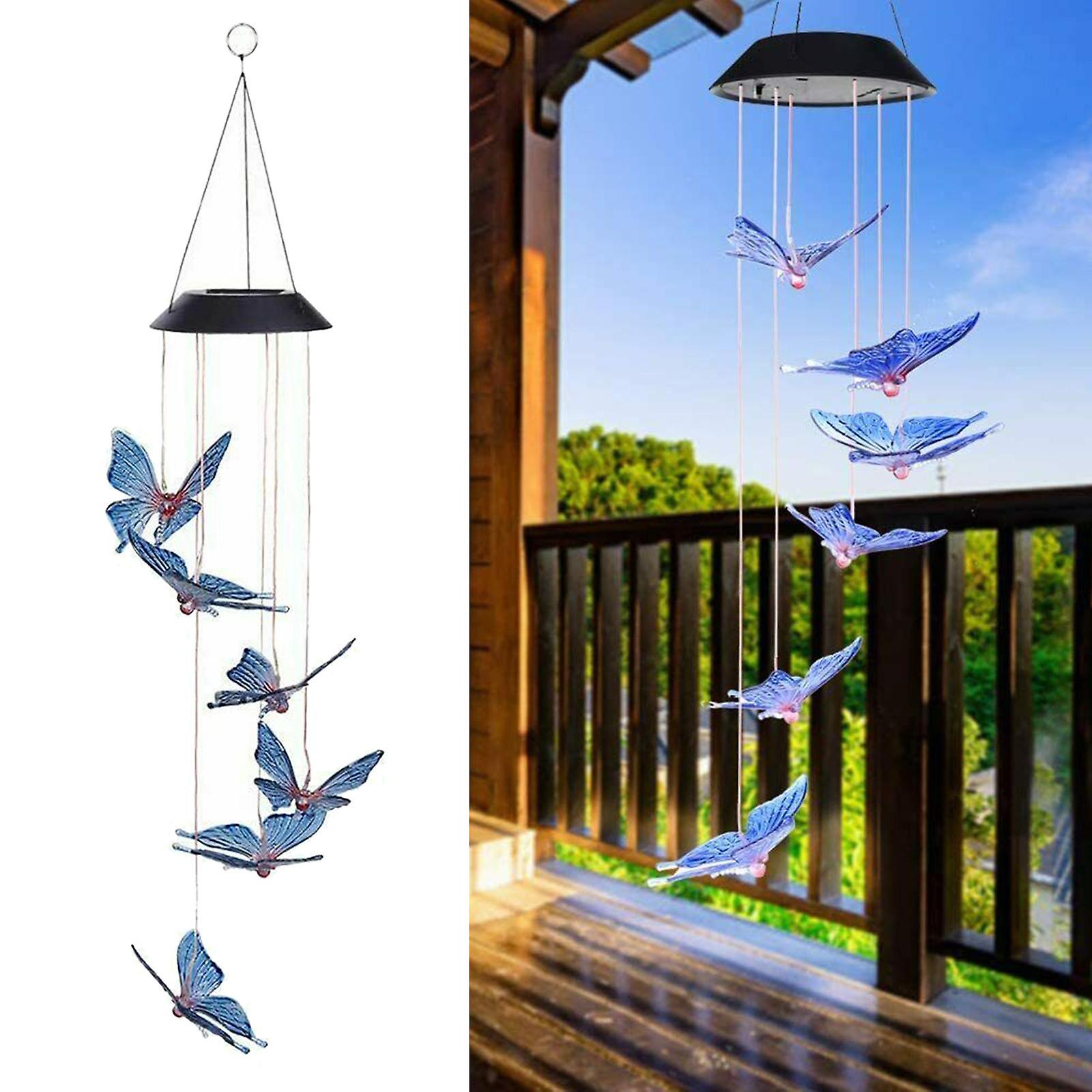 LED Butterfly Wind Chime Lights Solar Powered Color-Changing  Blue Red