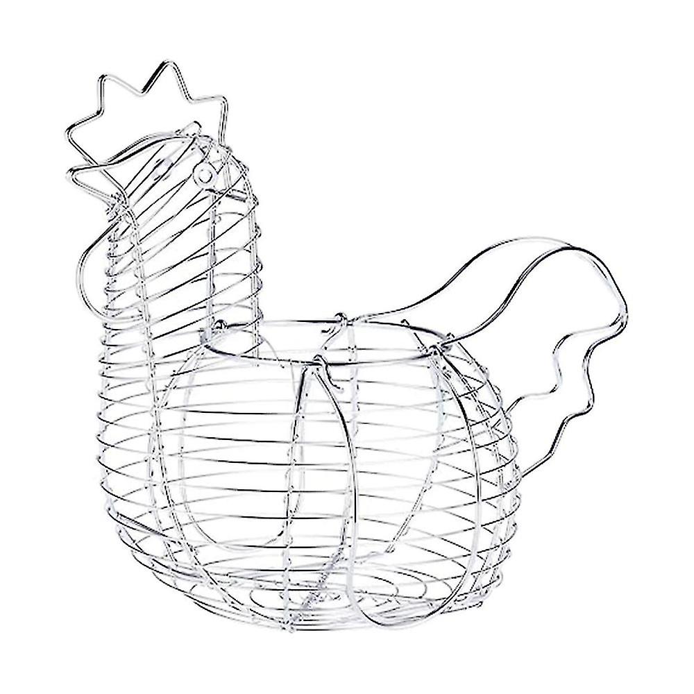 Metal Wire Egg Baskets For Eggs, Chicken Shaped Egg Holder, Rustic Round Baskets Gathering Egg With