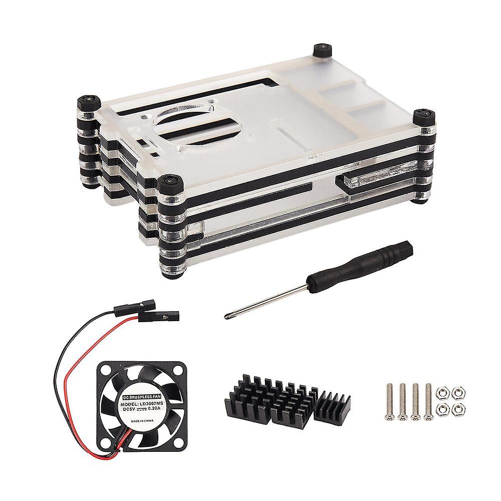 Acrylic Transparent / Clear & Black Case Cover For Raspberry Pi 4 Model B, With Cooling Fan For Ras