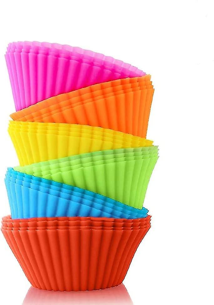 Silicone Cupcake Baking Cups, Multi Color Reusable Muffin Cup Liners, Rainbow Cupcake Wrappers (24 X Standard)