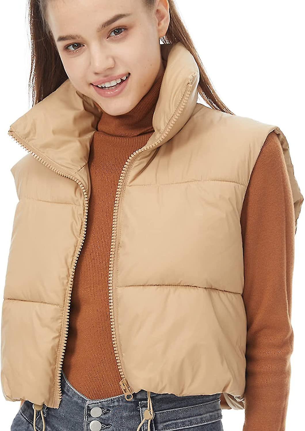 Women's Padded Vest High Stand Collar Sleeveless Crop Puffer Gilet Coat