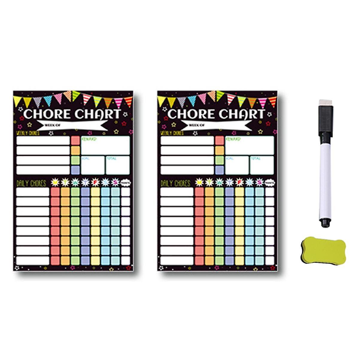 2PCS Magnetic Planning Reward Chart for Teenagers Daily and Weekly Dry Erase Chores Chart for Refri