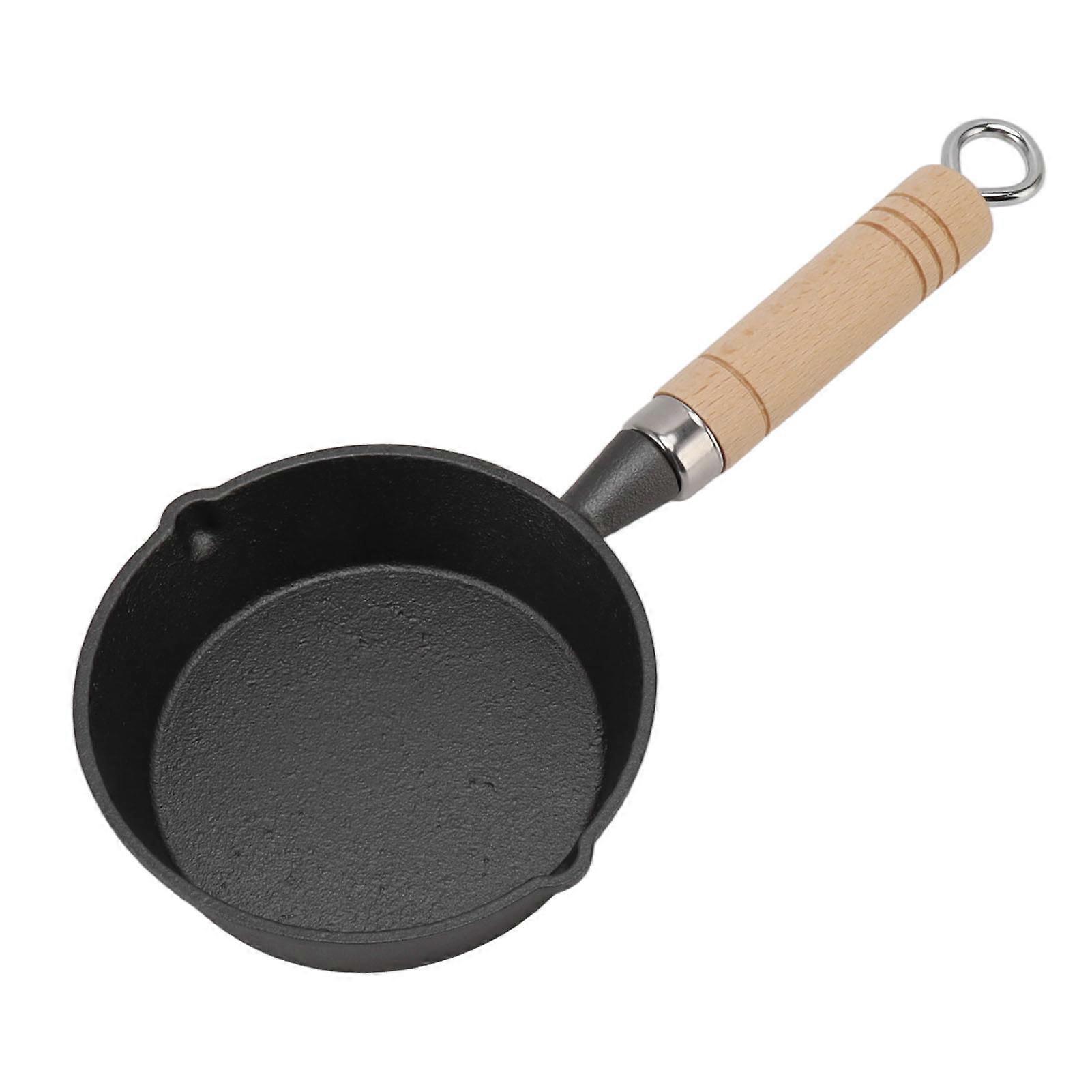 Frying pan round solid metal safety wooden handle