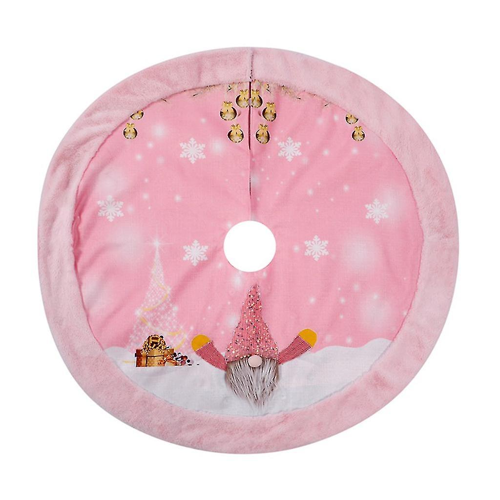 Pink Faceless Gnome Plush Velvet Christmas Tree Skirt With Led Light Up Funny Floor Base Cover Circl